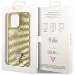 Guess Rhinestones Triangle Metal Logo kryt pre iPhone 14 Pro Max, zlatý