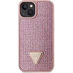 Guess Rhinestones Triangle Metal Logo kryt pre iPhone 14, ružový