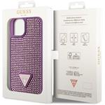 Guess Rhinestones Triangle Metal Logo kryt pre iPhone 15, fialový