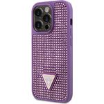 Guess Rhinestones Triangle Metal Logo kryt pre iPhone 15 Pro, fialový