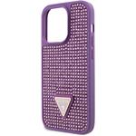 Guess Rhinestones Triangle Metal Logo kryt pre iPhone 15 Pro, fialový