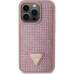 Guess Rhinestones Triangle Metal Logo kryt pre iPhone 15 Pro, ružový