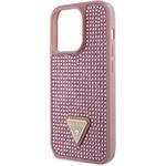 Guess Rhinestones Triangle Metal Logo kryt pre iPhone 15 Pro, ružový