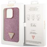 Guess Rhinestones Triangle Metal Logo kryt pre iPhone 15 Pro, ružový