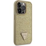 Guess Rhinestones Triangle Metal Logo kryt pre iPhone 15 Pro, zlatý