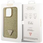 Guess Rhinestones Triangle Metal Logo kryt pre iPhone 15 Pro, zlatý