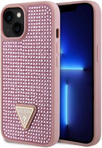 Guess Rhinestones Triangle Metal Logo kryt pre iPhone 15, ružový