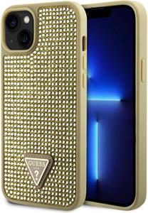 Guess Rhinestones Triangle Metal Logo kryt pre iPhone 15, zlatý