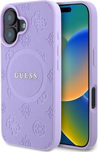 Guess Saffiano Peony Stamp MagSafe kryt pre iPhone 16, fialový