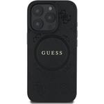 Guess Saffiano Peony Stamp MagSafe kryt pre iPhone 16 Pro, čierny