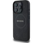 Guess Saffiano Peony Stamp MagSafe kryt pre iPhone 16 Pro, čierny