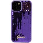 Guess Sequin Script Logo kryt pre iPhone 15 Plus, fialový