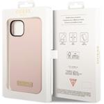 Guess Silicone Metal Logo MagSafe zadný kryt pre iPhone 14 Plus, ružový