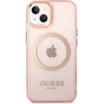 Guess Translucent MagSafe zadný kryt pre iPhone 14 Plus, ružový