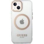 Guess Transparent MagSafe zadný kryt pre iPhone 14 Plus, zlatý