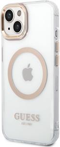 Guess Transparent MagSafe zadný kryt pre iPhone 14 Plus, zlatý