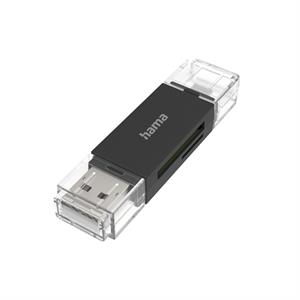 Hama čítačka kariet OTG, USB-A, micro USB, USB 2.0, čierna