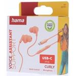 Hama Curly, USB-C slúchadlá s mikrofónom, štuple, oranžová
