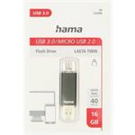 Hama flashPen Laeta Twin, USB 3.0, 16 GB, 40 MB/s, čierny