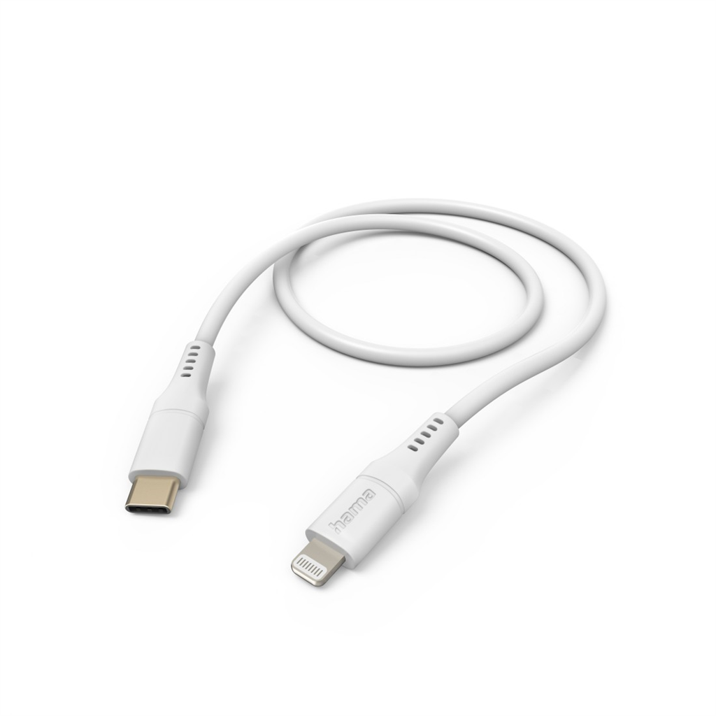 Hama MFi USB-C Lightning kábel pre Apple, 1,5 m Flexible,silikónový, biely