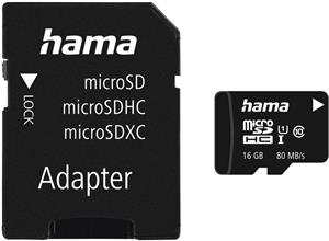 Hama microSDHC 16 GB Class 10 UHS-I 80 MB/s + Adapter/Foto