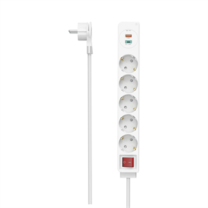 Hama predlžovací prívod, 5x zásuvka schuko, USB-C PD/USB-A QC 18 W, 1,4 m