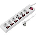 Hama predlžovací prívod s prepäťovou ochranou, 6x zásuvka schuko, 6+1 vypínačov, biela