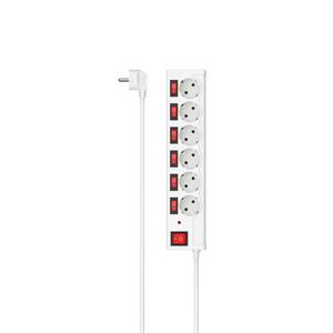Hama predlžovací prívod s prepäťovou ochranou, 6x zásuvka schuko, 6+1 vypínačov, biela