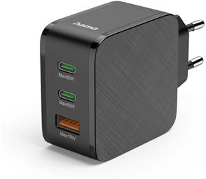 Hama rýchla nabíjačka 2x USB-C, USB-A, PD/QC 65 W, čierna