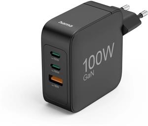 Hama rýchla nabíjačka GaN 2x USB-C, USB-A, PD 100 W, čierna