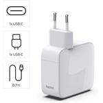 Hama rýchla USB nabíjačka GaN 2x USB-C, PD 30 W, navíjací kábel