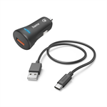 Hama set: rýchla USB nabíjačka do vozidla QC 3.0 19,5 W + kábel USB A-C 1,5 m