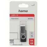 Hama USB 2.0 Flash Drive Rotate, 64 GB, 15 MB/s, čierna/strieborná