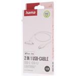 Hama USB-C kábel 2v1: USB-C + Lightning MFi, 1,5 m, biely
