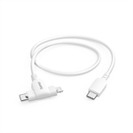 Hama USB-C kábel 2v1: USB-C + Lightning MFi, 1,5 m, biely