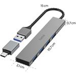Hama USB hub, 4 porty, USB 3.2, 5 Gb/s, Ultra Slim, USB-C adaptér