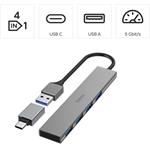 Hama USB hub, 4 porty, USB 3.2, 5 Gb/s, Ultra Slim, USB-C adaptér
