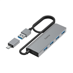 Hama USB-Hub, 4 porty, USB 3.2, 5 Gbit/s, USB-C adaptér, sieťový zdroj