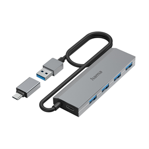 Hama USB-Hub, 4 porty, USB 3.2, 5 Gbit/s, USB-C adaptér, sieťový zdroj