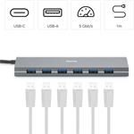 Hama USB-Hub, 7 portov, USB 3.2, 5 Gbit/s, USB-C adaptér, sieťový zdroj