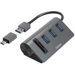 Hama USB hub a čítačka kariet, 5 portov, USB-C adaptér, sivý