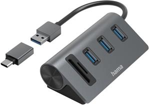 Hama USB hub a čítačka kariet, 5 portov, USB-C adaptér, sivý