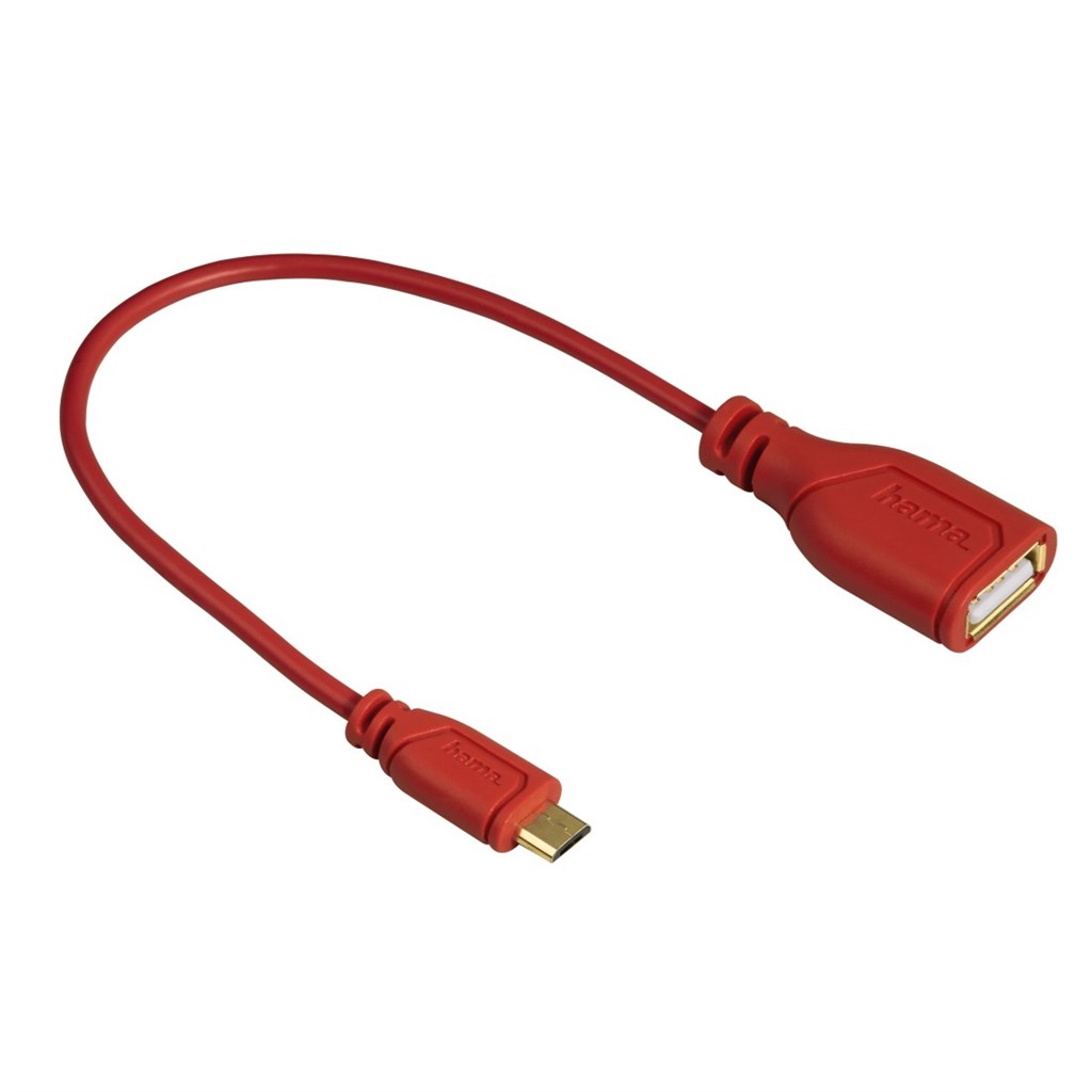 Hama USB2.0A-microUSB2.0 OTG redukcia F/M, 0.15m, adaptér, červený