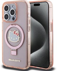 Hello Kitty IML Ringstand Glitter Kitty Head Logo MagSafe kryt pre iPhone 15 Pro Max, ružový