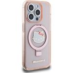 Hello Kitty IML Ringstand Glitter Kitty Head Logo MagSafe kryt pre iPhone 15 Pro, ružový