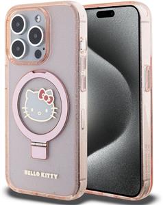 Hello Kitty IML Ringstand Glitter Kitty Head Logo MagSafe kryt pre iPhone 15 Pro, ružový