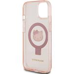 Hello Kitty IML Ringstand Glitter Kitty Head Logo MagSafe kryt pre iPhone 15, ružový