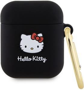 Hello Kitty Liquid Silicone 3D Kitty Head Logo puzdro pre AirPods 1/2, čierne