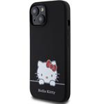Hello Kitty Liquid Silicone Daydreaming Logo kryt pre iPhone 15, čierny