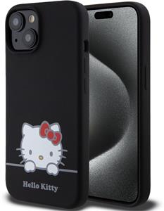 Hello Kitty Liquid Silicone Daydreaming Logo kryt pre iPhone 15, čierny